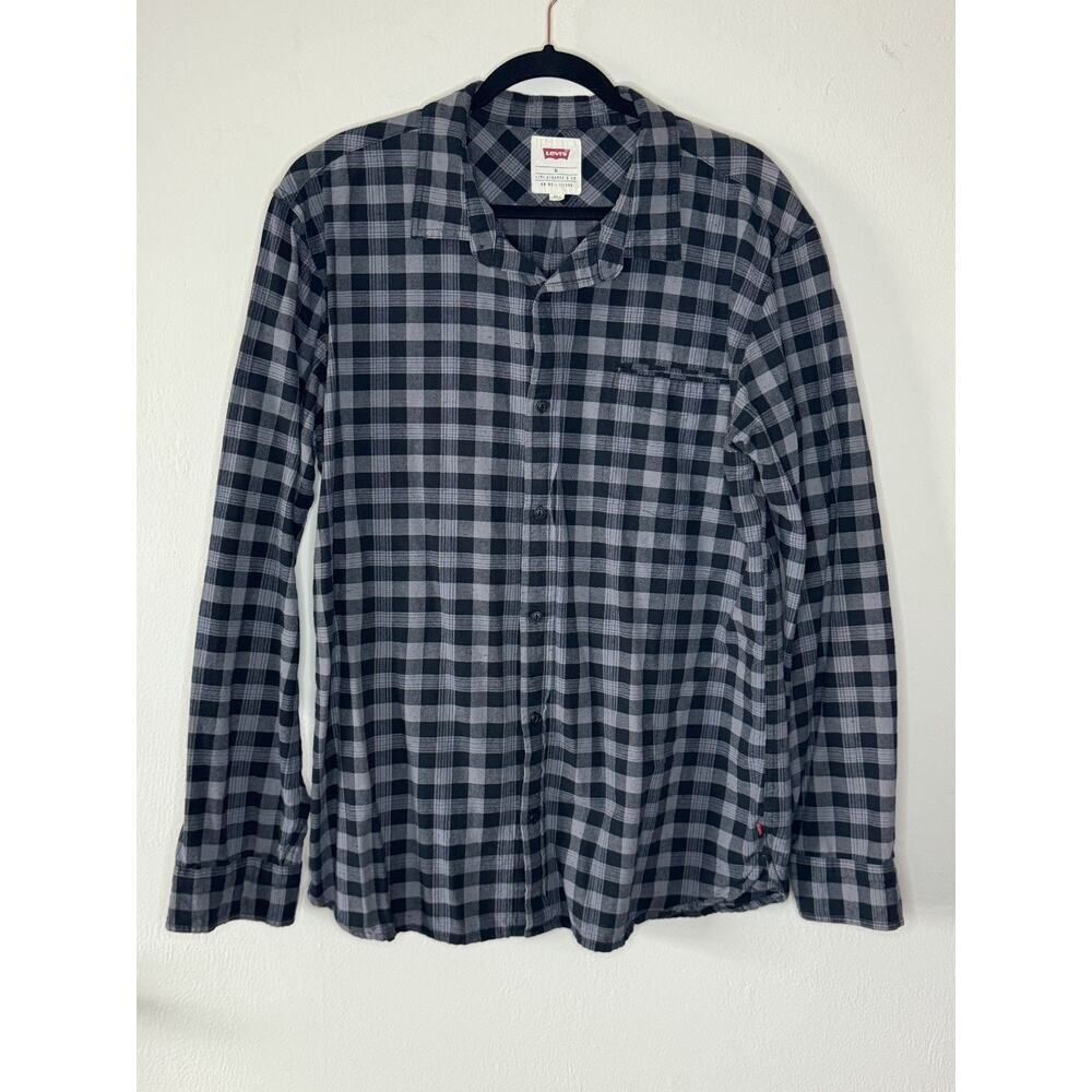 LEVI'S Authentic Button Down Black/Gray Plaid Shirt Mens XL Western Skater